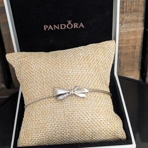 Pandora "Sparkling Brilliant Bow" Slide Bracelet,W/ Pandora Box, 925/CZ Retired